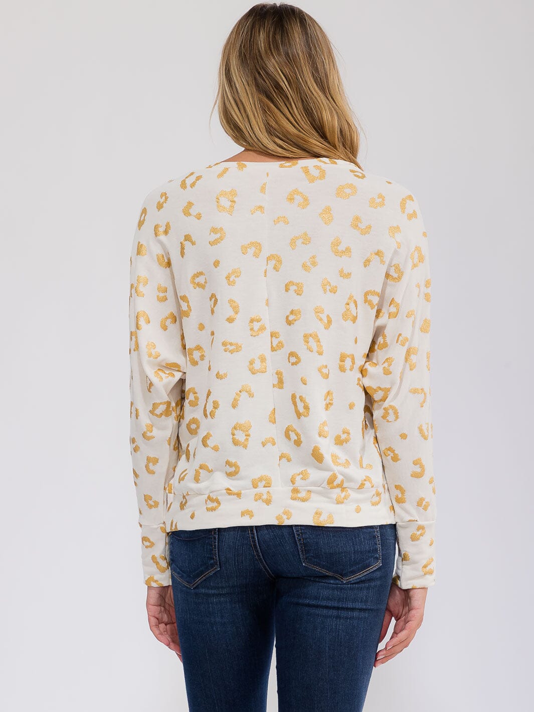 WOMEN'S LONG SLEEVE SHIMMER ANIMAL PRINT TOP