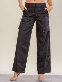 WOMEN'S BUTTON CLOSURE CARGO FRONT POCKETS WIDE LEG PANTS