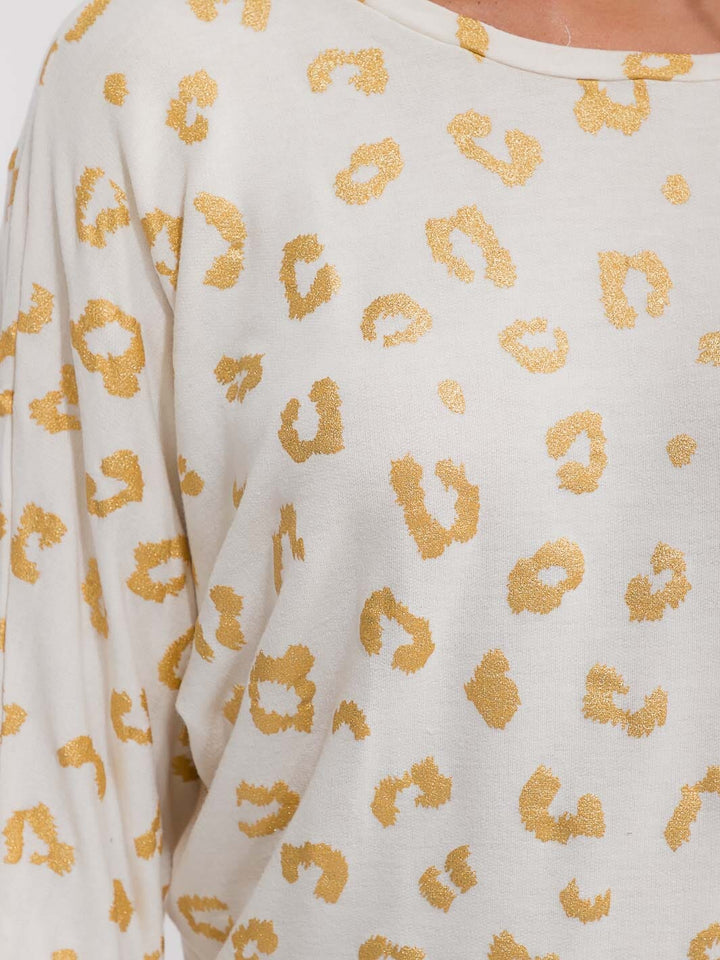 WOMEN'S LONG SLEEVE SHIMMER ANIMAL PRINT TOP