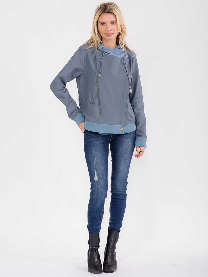 WOMEN'S LONG SLEEVE ZIPPER CLOSURE FRONT POCKETS HOODED JACKET