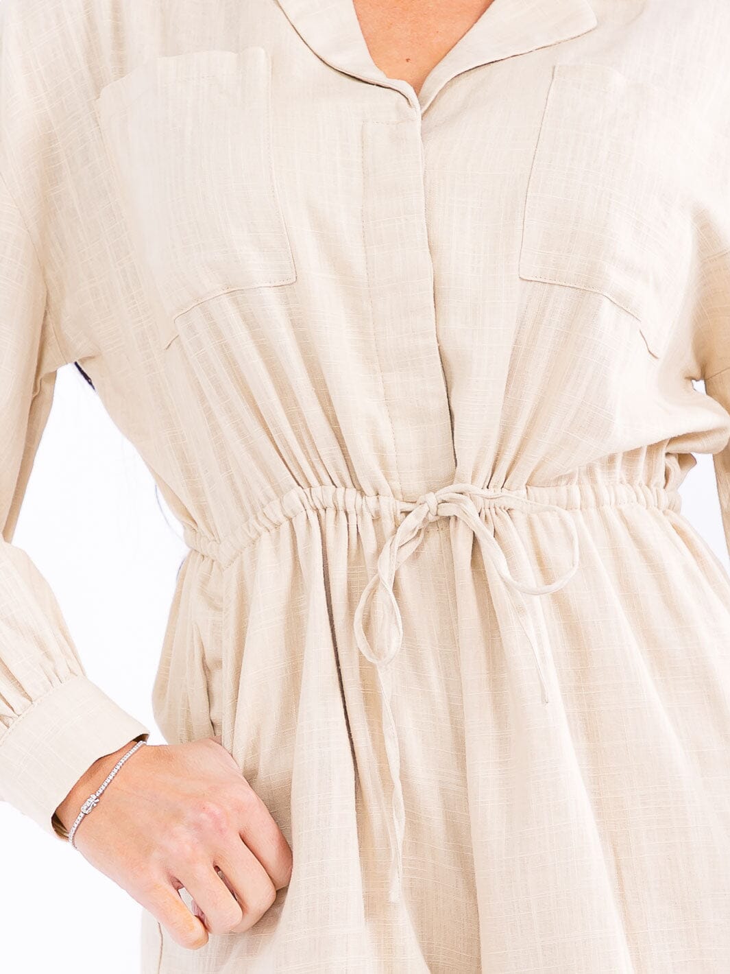 WOMEN'S LONG SLEEVE BUTTON UP ADJUSTABLE WAIST POCKETS ROMPER