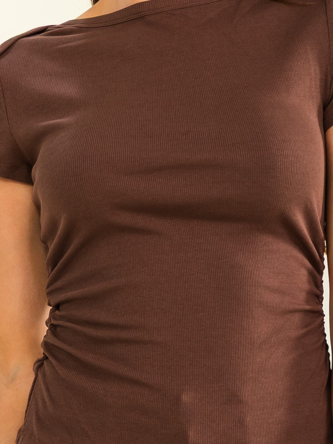 *******WOMEN'S SHORT SLEEVE SIDE RUCHED BASIC TOP