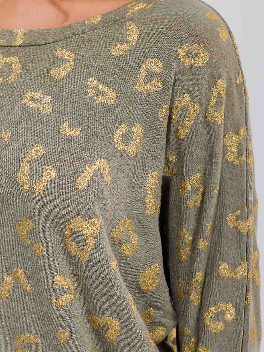 WOMEN'S LONG SLEEVE SHIMMER ANIMAL PRINT TOP