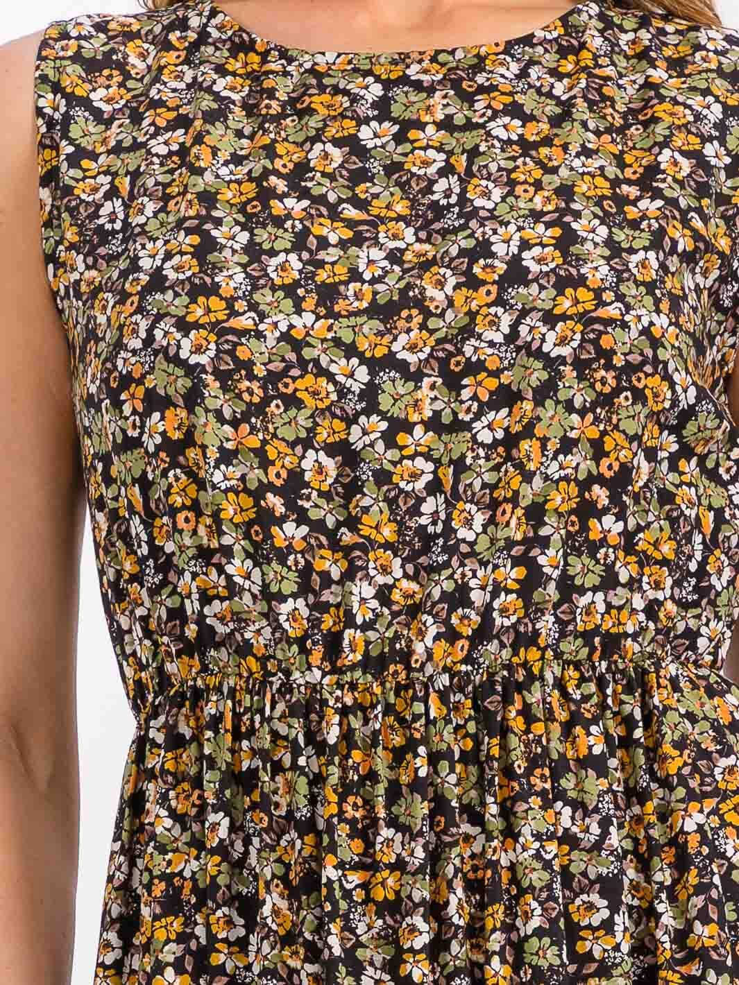 WOMEN'S SLEEVELESS ELASTIC WAIST TIERED FLORAL MAXI DRESS