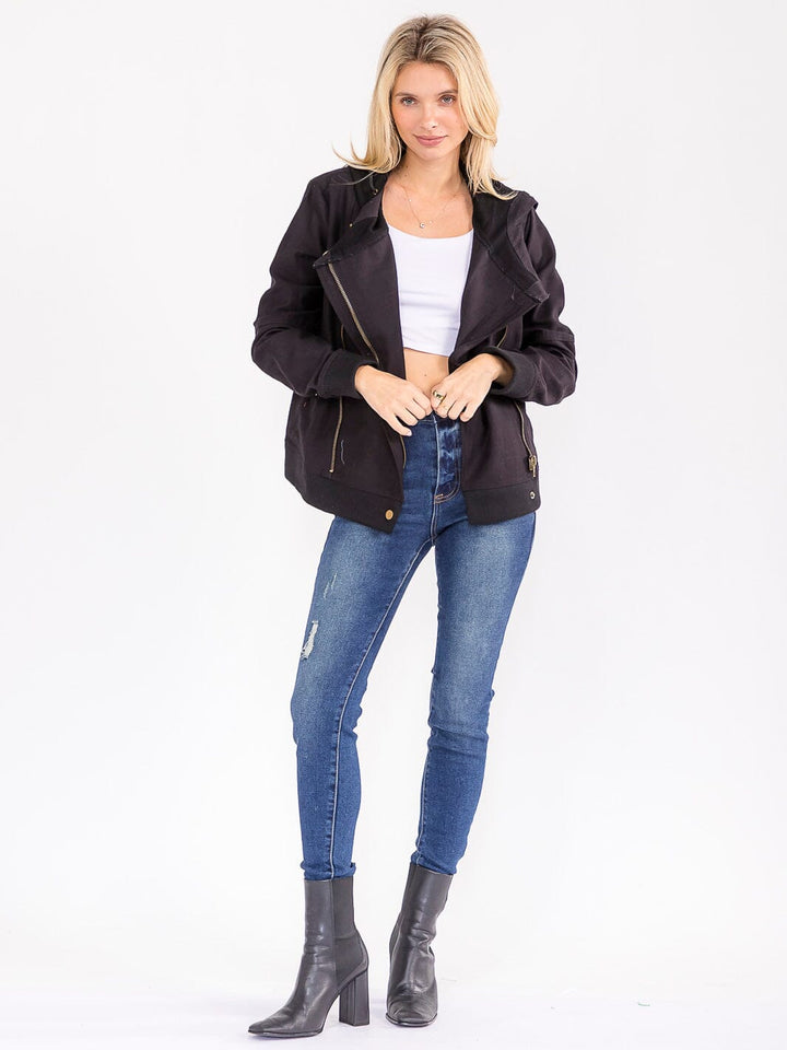 WOMEN'S LONG SLEEVE ZIPPER CLOSURE FRONT POCKETS HOODED JACKET