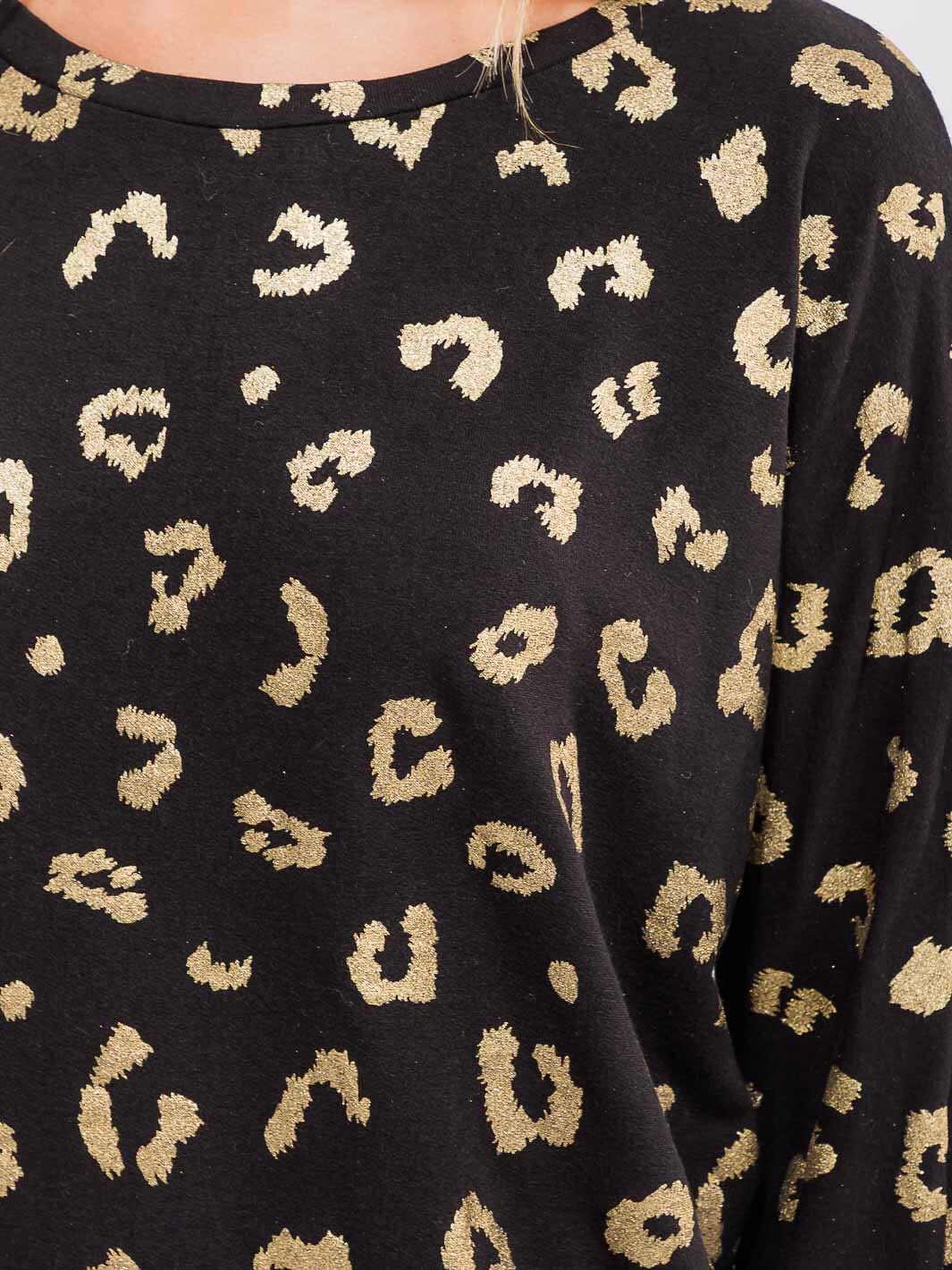 WOMEN'S LONG SLEEVE SHIMMER ANIMAL PRINT TOP