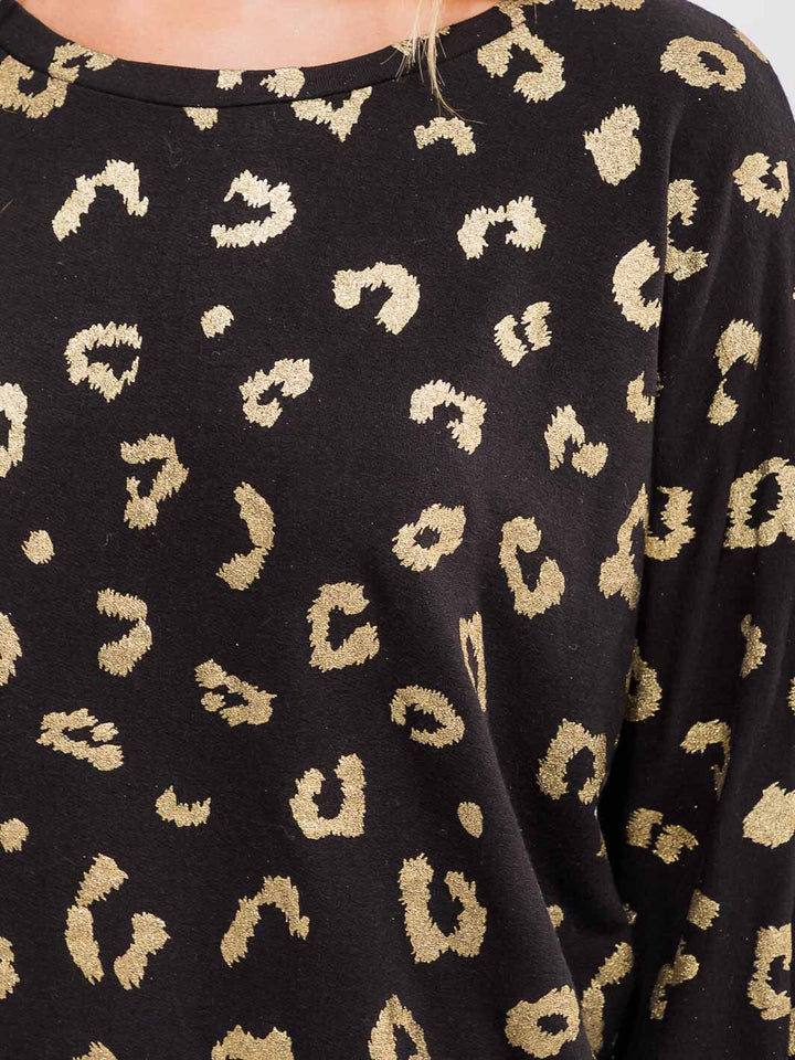 WOMEN'S LONG SLEEVE SHIMMER ANIMAL PRINT TOP