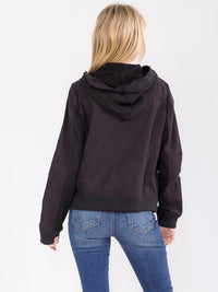 WOMEN'S LONG SLEEVE ZIPPER CLOSURE FRONT POCKETS HOODED JACKET