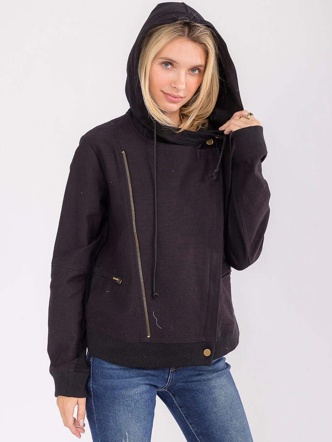 WOMEN'S LONG SLEEVE ZIPPER CLOSURE FRONT POCKETS HOODED JACKET