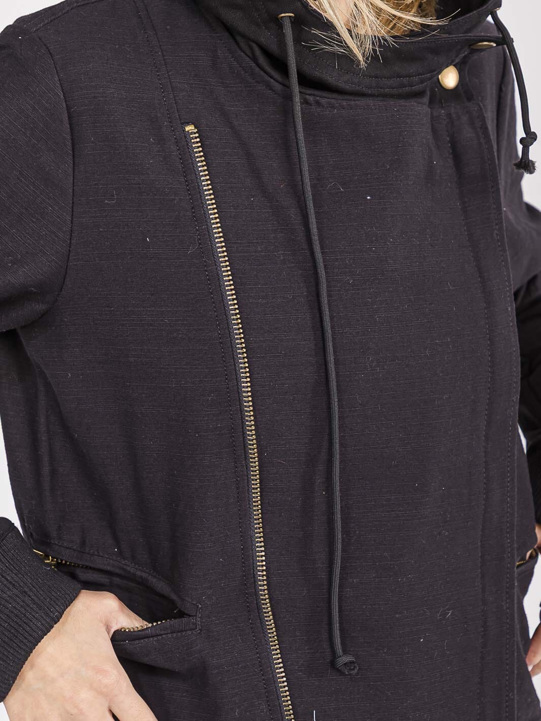 WOMEN'S LONG SLEEVE ZIPPER CLOSURE FRONT POCKETS HOODED JACKET