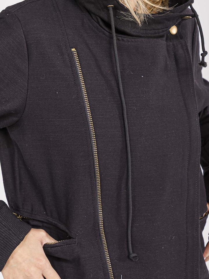 WOMEN'S LONG SLEEVE ZIPPER CLOSURE FRONT POCKETS HOODED JACKET