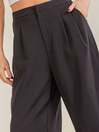 WOMEN'S BUTTON CLOSURE ELASTIC WAIST FRONT POCKETS WIDE LEG PANTS