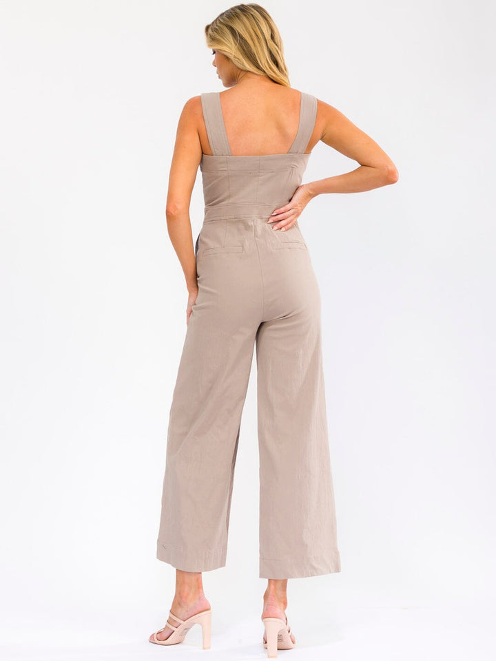WOMEN'S SLEEVELESS BUTTON UP FRONT POCKETS STRETCH DENIM JUMPSUIT