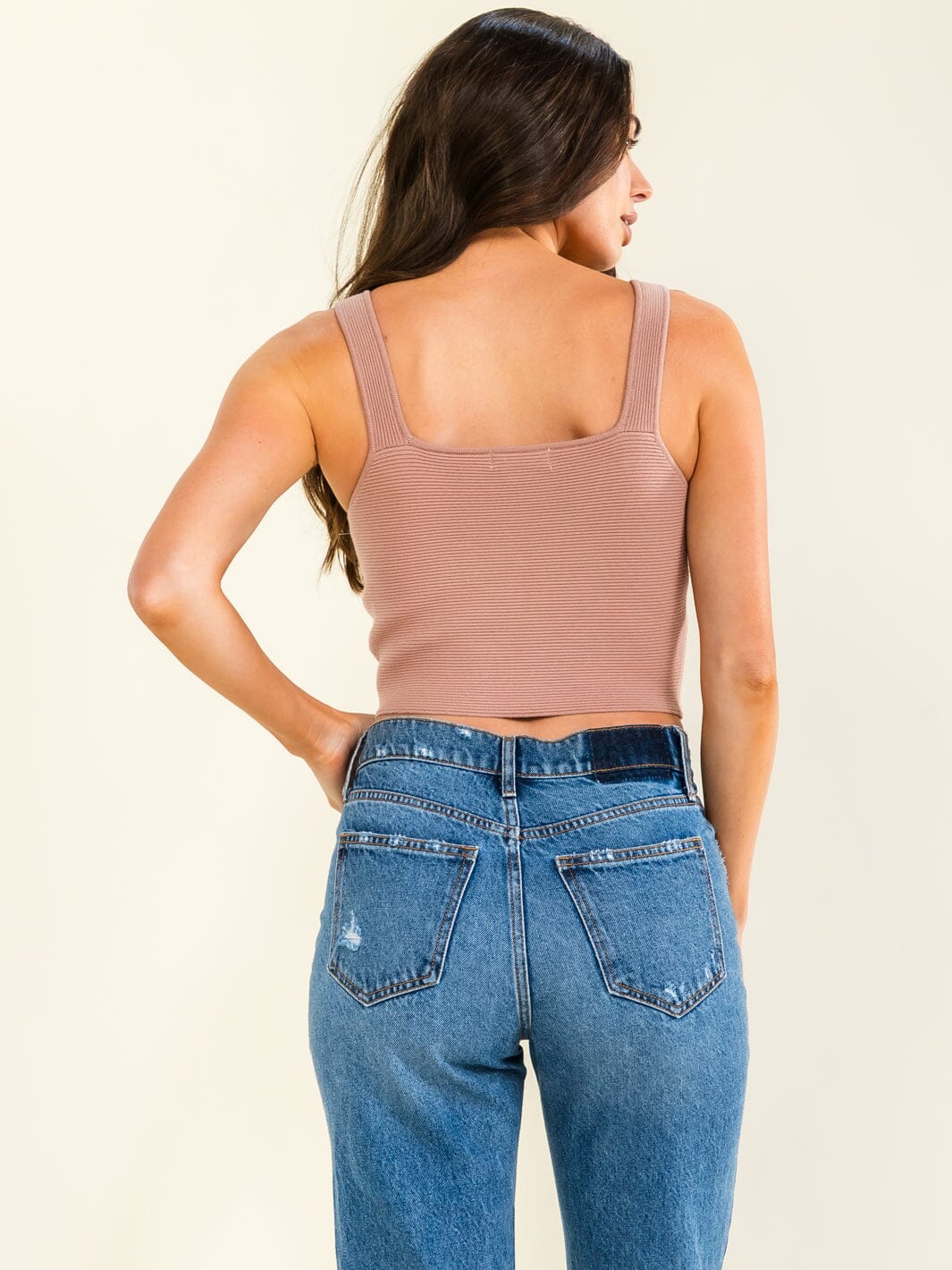 WOMEN'S SLEEVELESS SQAURE NECK RIBBED CROP TANK TOP