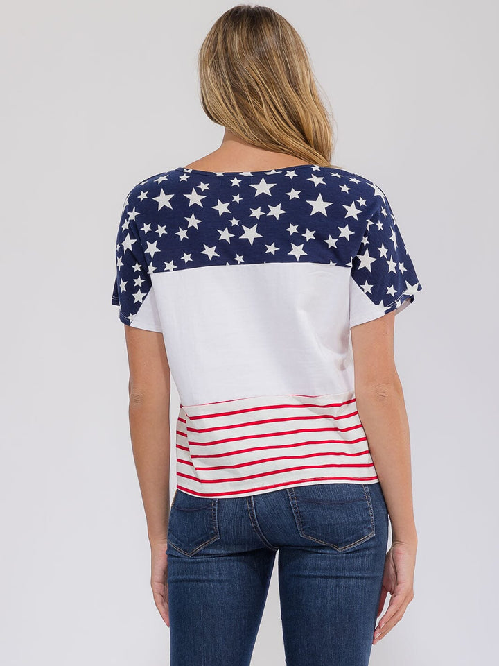 WOMEN'S SHORT SLEEVE AMERICAN FLAG PRINT TOP