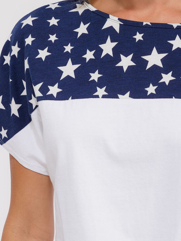 WOMEN'S SHORT SLEEVE AMERICAN FLAG PRINT TOP