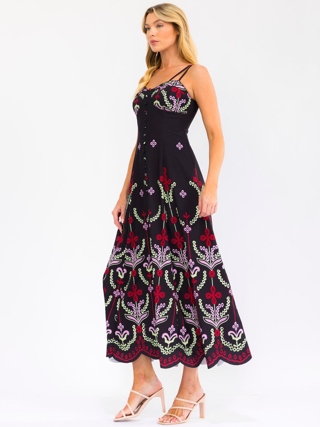 WOMEN'S SLEEVELESS BUTTONS FLORAL PRINT MAXI DRESS