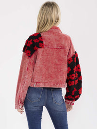 WOMEN'S LONG SLEEVE BUTTON CLOSURE FRONT POCKETS SHERPA CORDUROY JACKET