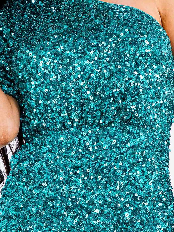 WOMEN'S ONE SHOULDER BODYCON SEQUINS MINI DRESS