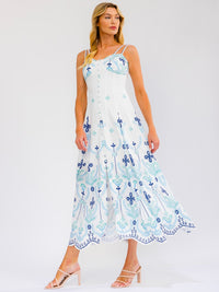 WOMEN'S SLEEVELESS BUTTONS FLORAL PRINT MAXI DRESS