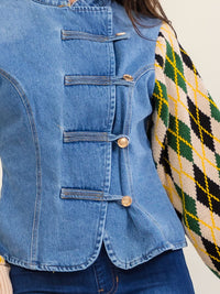 WOMEN'S LONG SLEEVE BUTTON CLOSURE DENIM CONTRAST JACKET