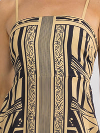 WOMEN'S SLEEVELESS SMOCK MULTI PRINT BODYCON MAXI DRESS