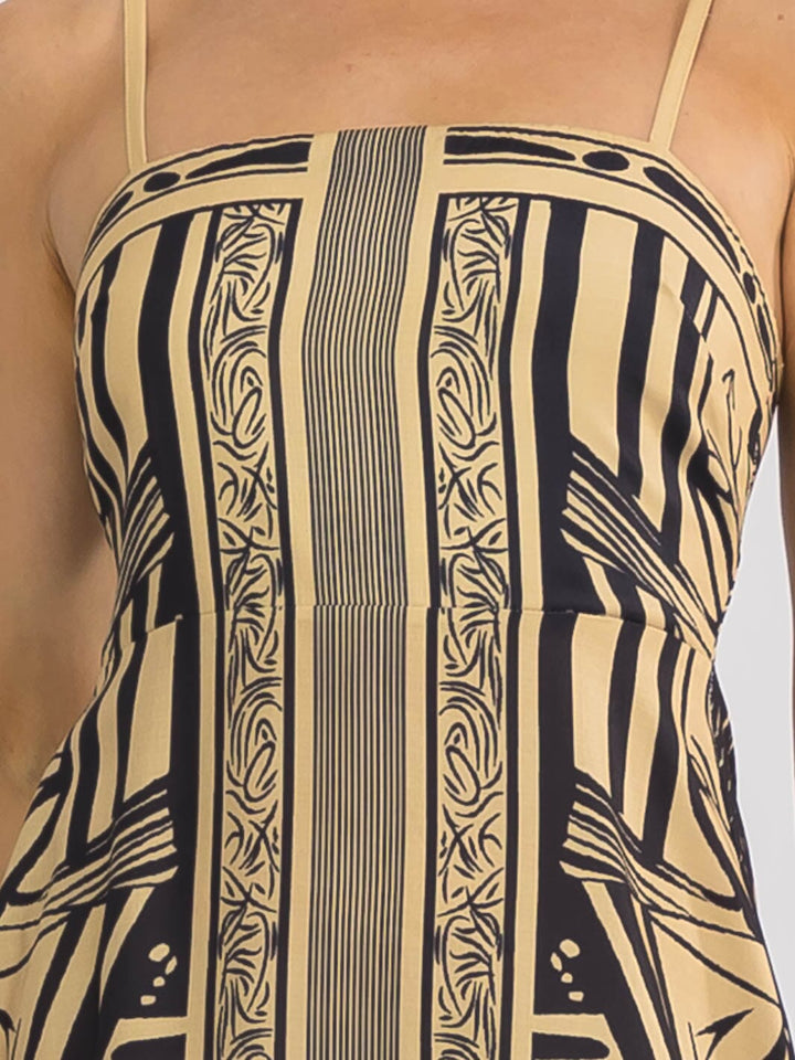 WOMEN'S SLEEVELESS SMOCK MULTI PRINT BODYCON MAXI DRESS