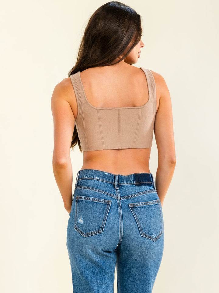 WOMEN'S SLEEVELESS SQUARE NECK RIBBED CROP TOP