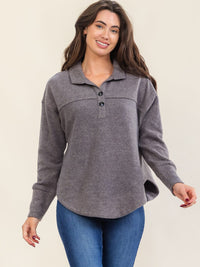 WOMEN'S LONG SLEEVE V-NECK BUTTON CLOSURE TOP