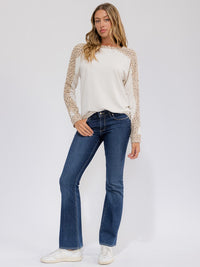 WOMEN'S LONG SLEEVE ANIMAL PRINT DETAILED TOP