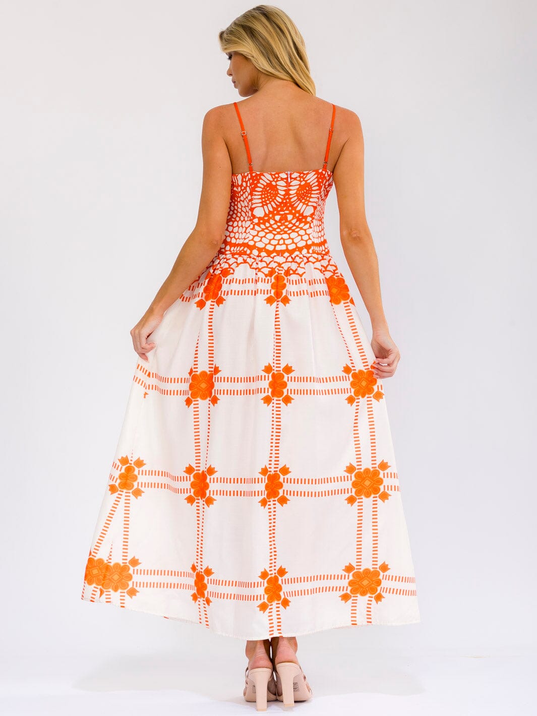 WOMEN'S SLEEVELESS SQUARE NECK MULTI PRINT MAXI DRESS