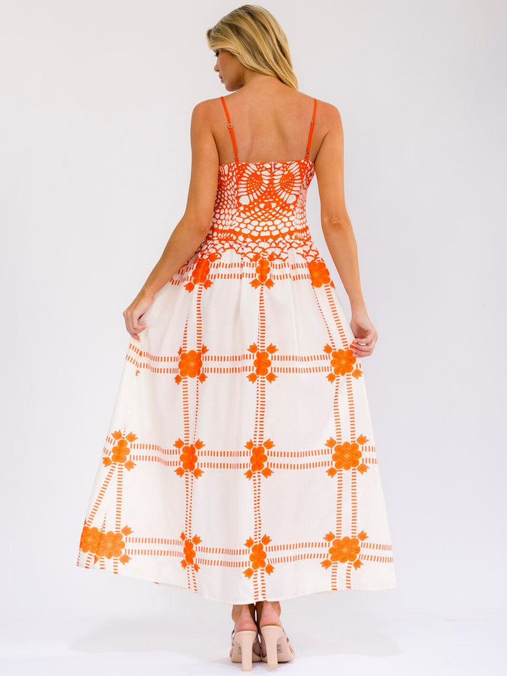 WOMEN'S SLEEVELESS SQUARE NECK MULTI PRINT MAXI DRESS