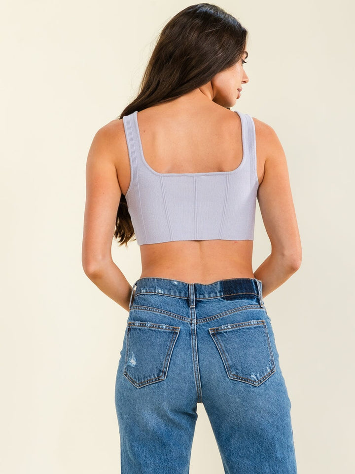 WOMEN'S SLEEVELESS SQUARE NECK RIBBED CROP TOP