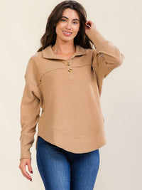 WOMEN'S LONG SLEEVE V-NECK BUTTON CLOSURE TOP
