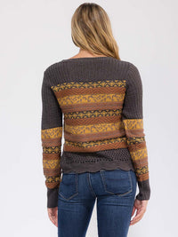 WOMEN'S LONG SLEEVE BUTTON UP MULTI PRINT TOP