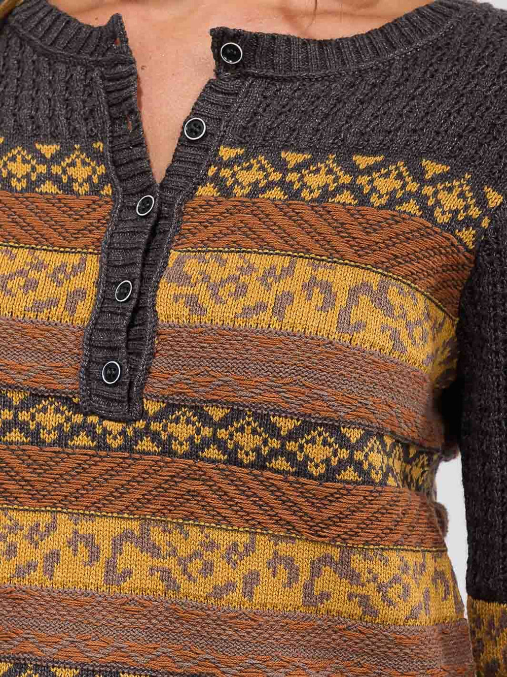 WOMEN'S LONG SLEEVE BUTTON UP MULTI PRINT TOP