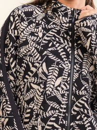 WOMEN'S LONG SLEEVE ZIP UP FRONT POCKET COLORBLOCK LEAF PRINT JACKET