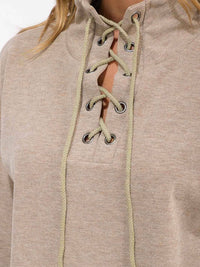 WOMEN'S LONG SLEEVE LACE UP PULLOVER SWEATER