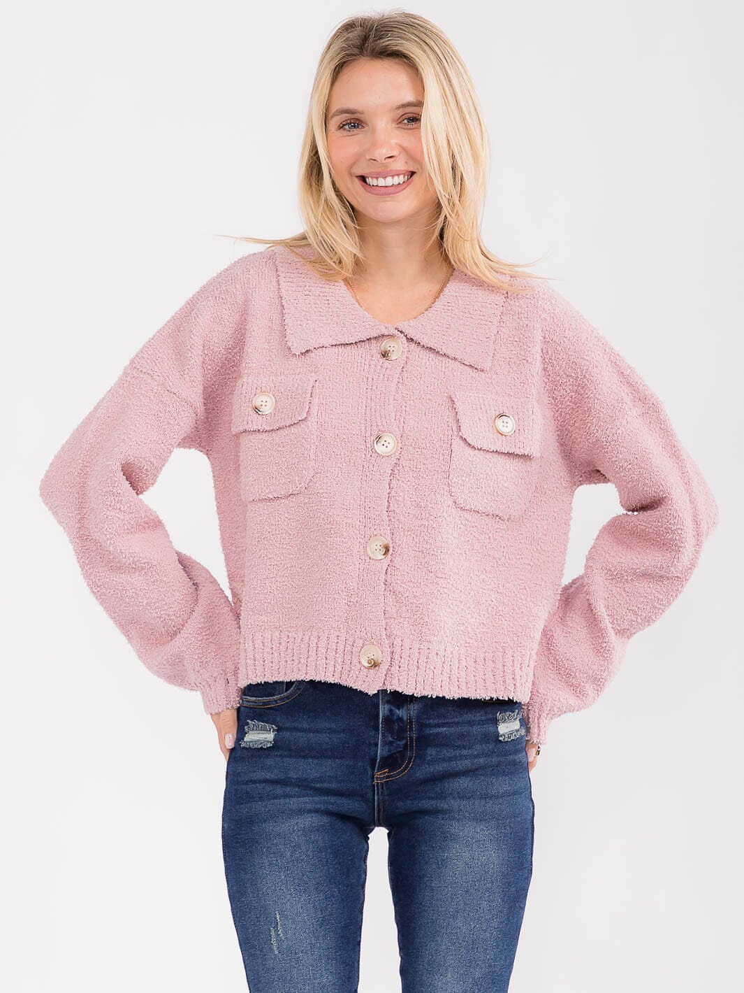 WOMEN'S LONG SLEEVE BUTTON CLOSURE SWEATER