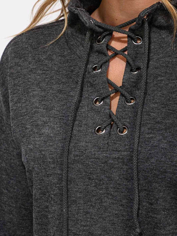 WOMEN'S LONG SLEEVE LACE UP PULLOVER SWEATER