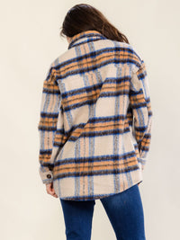 WOMEN'S LONG SLEEVE BUTTON CLOSURE FRONT POCKETS PLAID JACKET
