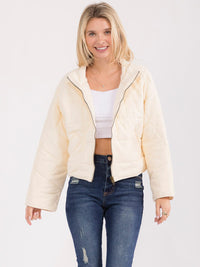 WOMEN'S LONG SLEEVE ZIPPER CLOSURE FRONT POCKETS PUFFER JACKET