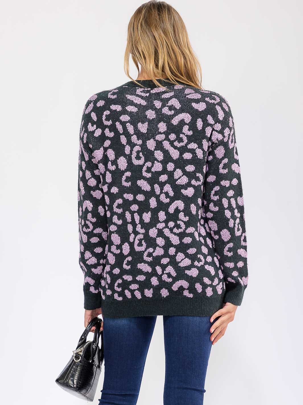 WOMEN'S LONG SLEEVE ANIMAL PRINT KNIT PULLOVER SWEATER