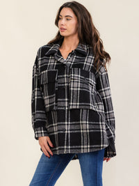 WOMEN'S LONG SLEEVE BUTTON CLOSURE FRONT POCKET PLAID JACKET