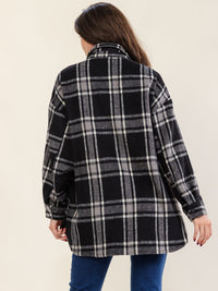 WOMEN'S LONG SLEEVE BUTTON CLOSURE FRONT POCKET PLAID JACKET