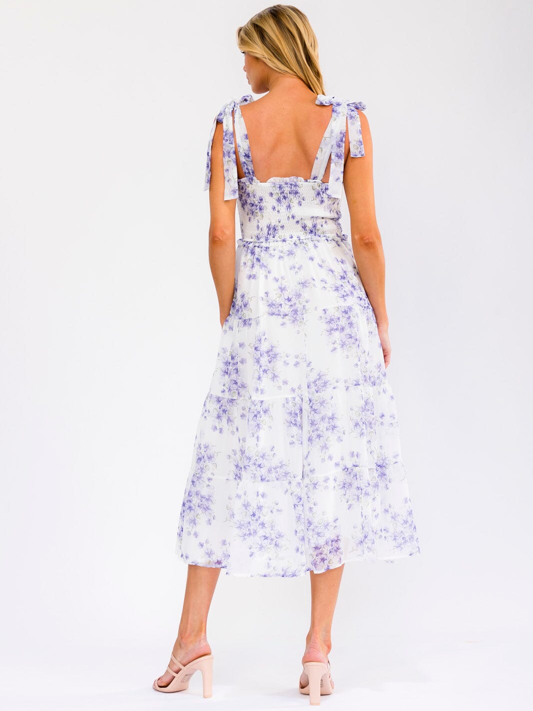WOMEN'S SLEEVELESS SMOCK TIERED FLORAL MIDI DRESS