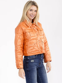 WOMEN'S LONG SLEEVE BUTTON CLOSURE FRONT POCKETS PUFFER JACKET