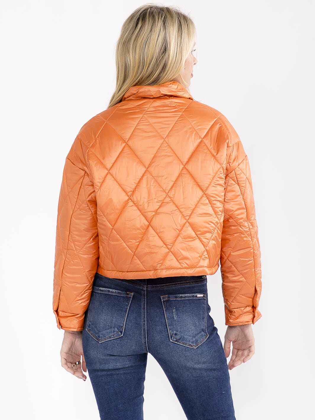 WOMEN'S LONG SLEEVE BUTTON CLOSURE FRONT POCKETS PUFFER JACKET