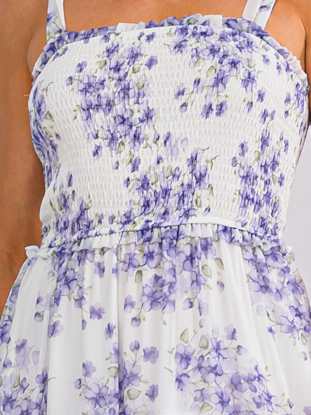 WOMEN'S SLEEVELESS SMOCK TIERED FLORAL MIDI DRESS