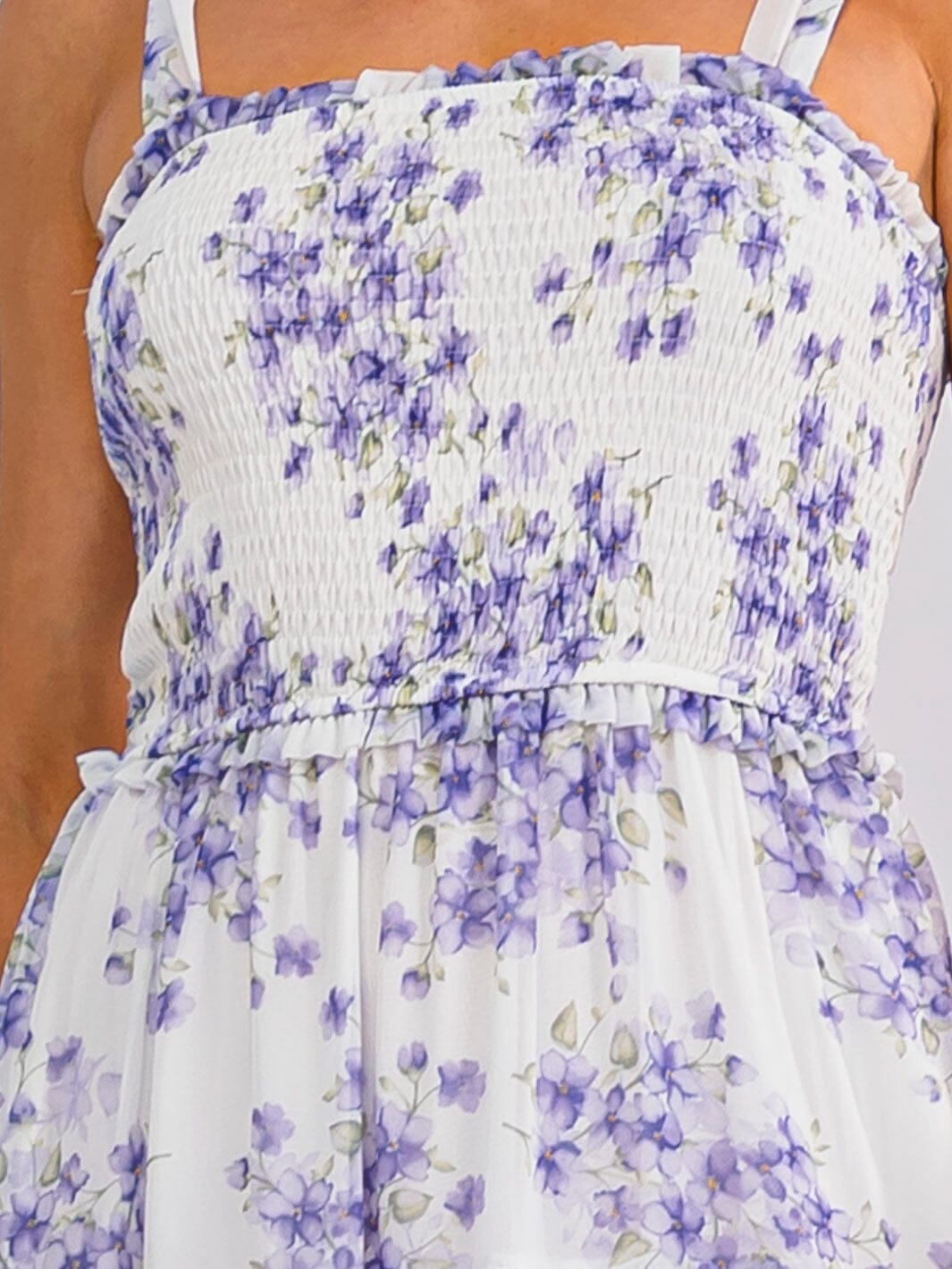 WOMEN'S SLEEVELESS SMOCK TIERED FLORAL MIDI DRESS